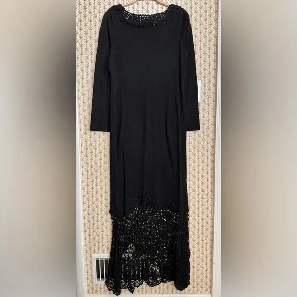 Peruvian Connection Pima Cotton Crochet Black Maxi Dress | Small - Picture 5 of 6